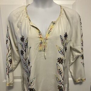 More By Lata Sz Large Boho Embroidered Top Y2K Women's Peasant Hippie Ivory